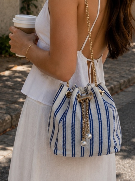 Handbags - Striped Blue and White Women's Bag